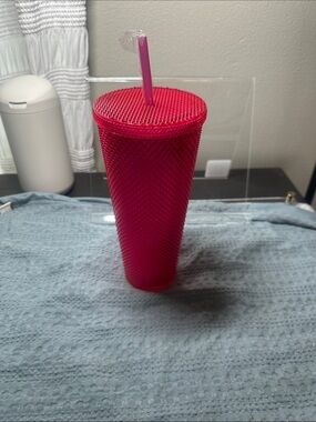 Textured Hot Pink Studded Tumbler with Straw by Opal house NWT